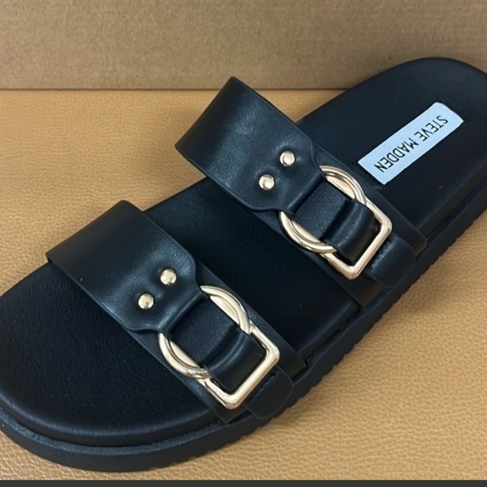 Steve Madden Black Sandals with Gold Buckles